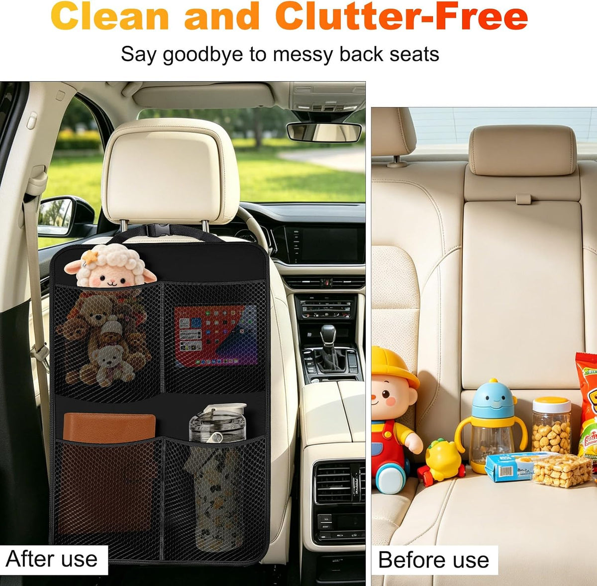 2 Pack Back Seat Cover For Kids + 4 Pocket Storage Organizer,Car Kick Mats Backseat Protector, Car Seat Back Protectors Backseat Organizer For Vehicles