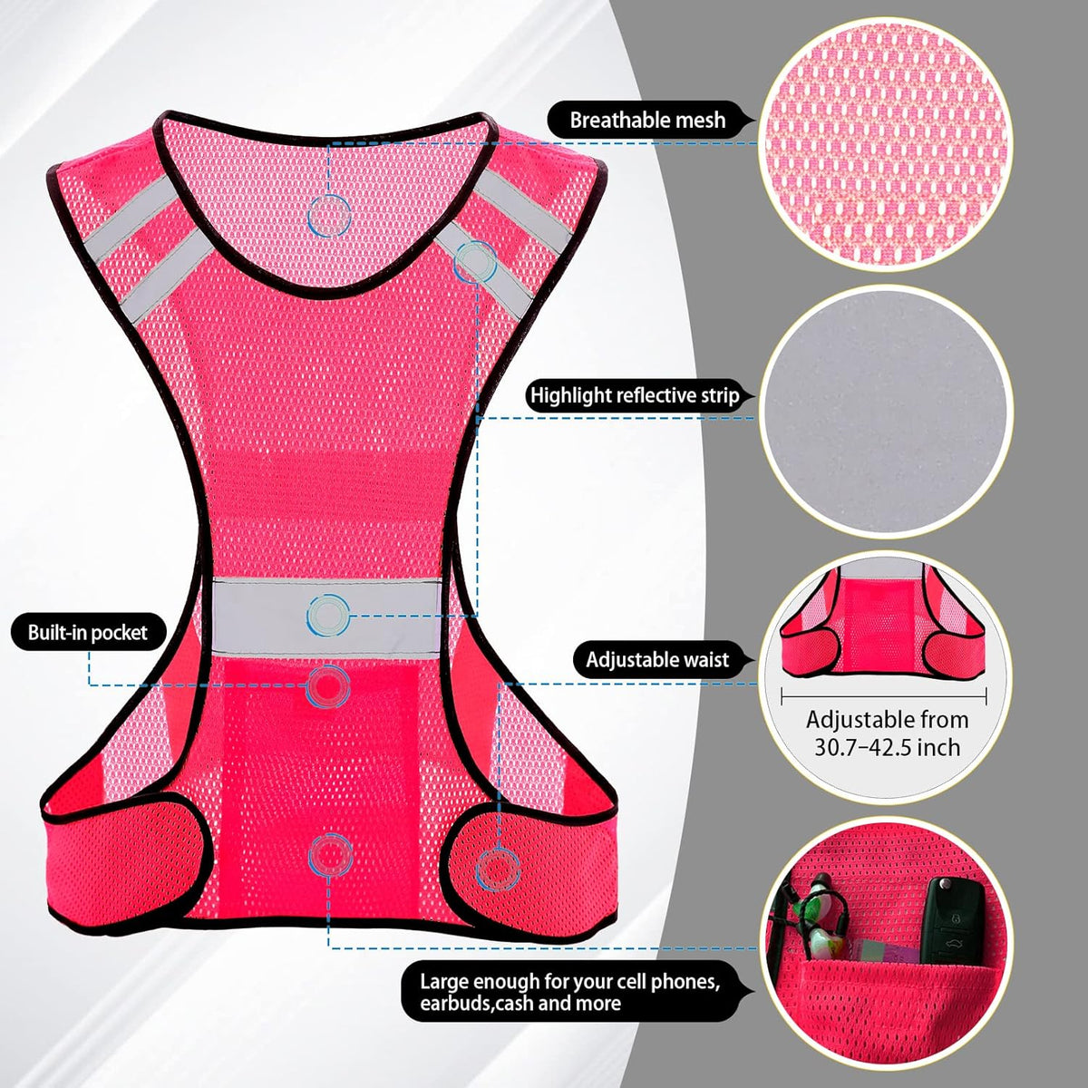 TCCFCCT Reflective Running Vest - High Visibility Gear with Large Pocket for Safety & Comfort