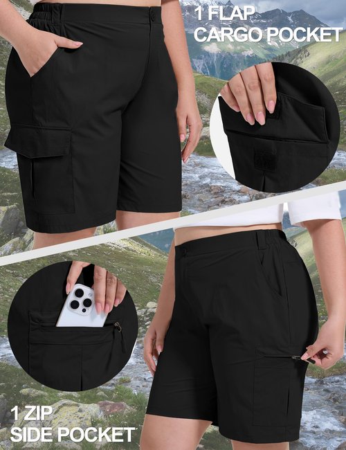 FORYEOND Plus Size Shorts for Women Lightweight Quick Dry Cargo Bermuda Shorts with Pockets Casual Summer, Black, 2XL