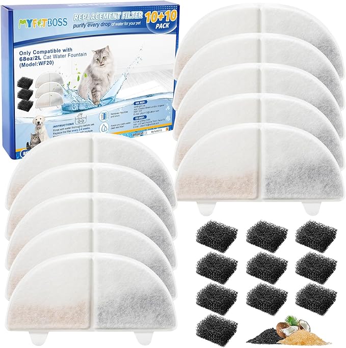 20 Pack Cat Water Fountain Filter Replacement Compatible with Homerunpet Pet Fountain Filters Replacement for Wireless Pumps Pet Fountain WF20/CF20