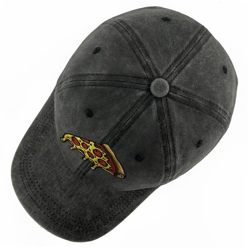 Pizza Embroidered Baseball Cap Vintage Washed Cotton Hat for Men Women