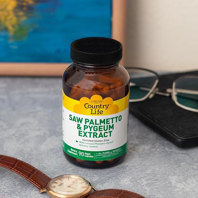Country Life Saw Palmetto & Pygeum Extract - Prostate Health Supplement for Men's Health - Promotes Healthy Urinary Tract Function, 90 Capsules