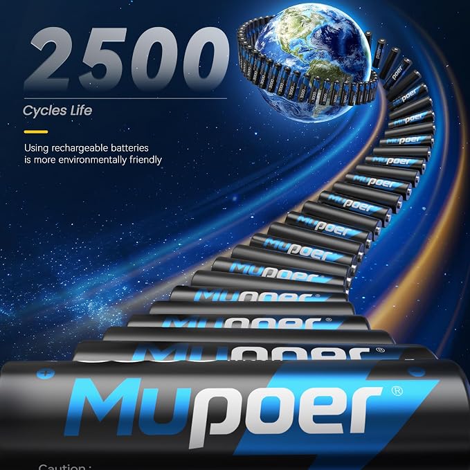Mupoer Rechargeable AA Batteries 24 Count, Lithium Battery AA 1.5V 3000mWh