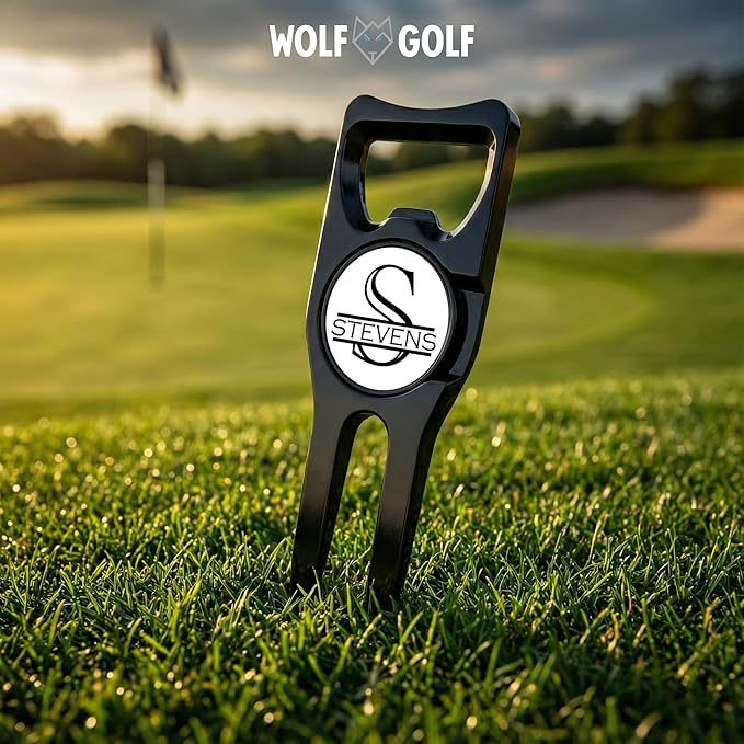 Wolf Golf Towels Personalized Divot Repair Tool | 6-in-1 Premium Divot Tool with Ball Marker | Golf Gifts for Men & Women | Golf Accessories for Men & Women