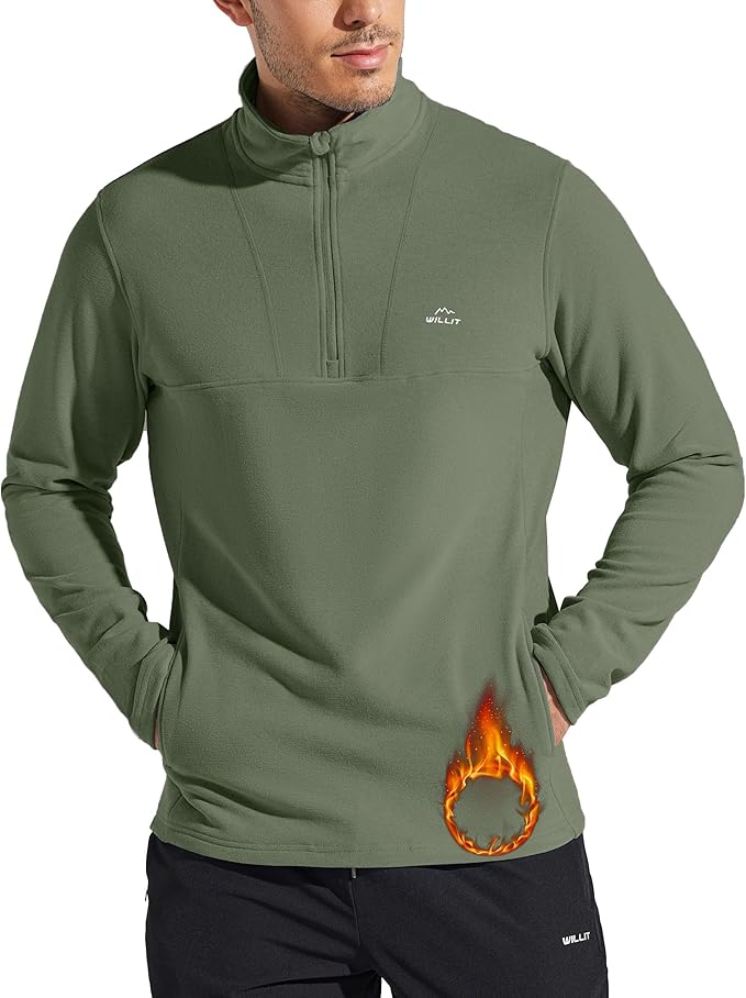 Willit Men's Winter Shirts Fleece Pullover with Pocket Quarter Zip Cold Weather Golf Hiking Casual Warm Shirts Long Sleeve