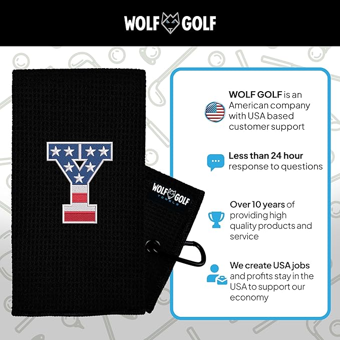 Wolf Golf Towels USA Monogrammed Personalized Golf Towel | Custom Golf Towels for Golf Bags for Men or Women