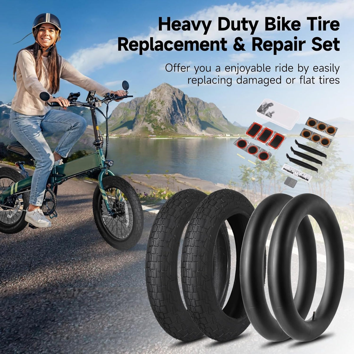 Yeesport 12.5" Kid Bike Tire - Heavy Duty 2-Pack with Inner Tubes & Repair Kit | 12.5x2.25 Schrader Valve