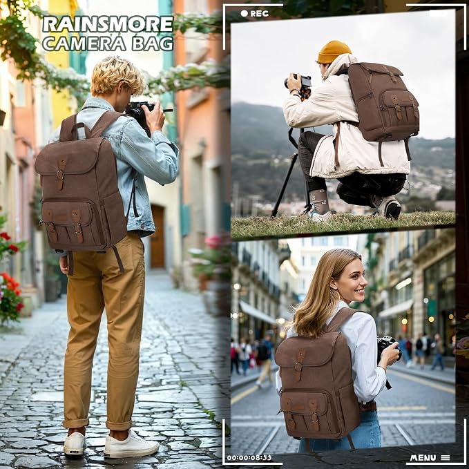 RAINSMORE Camera Bag Backpack for DSLR/SLR Mirrorless 15.6 Inch Laptop Camera