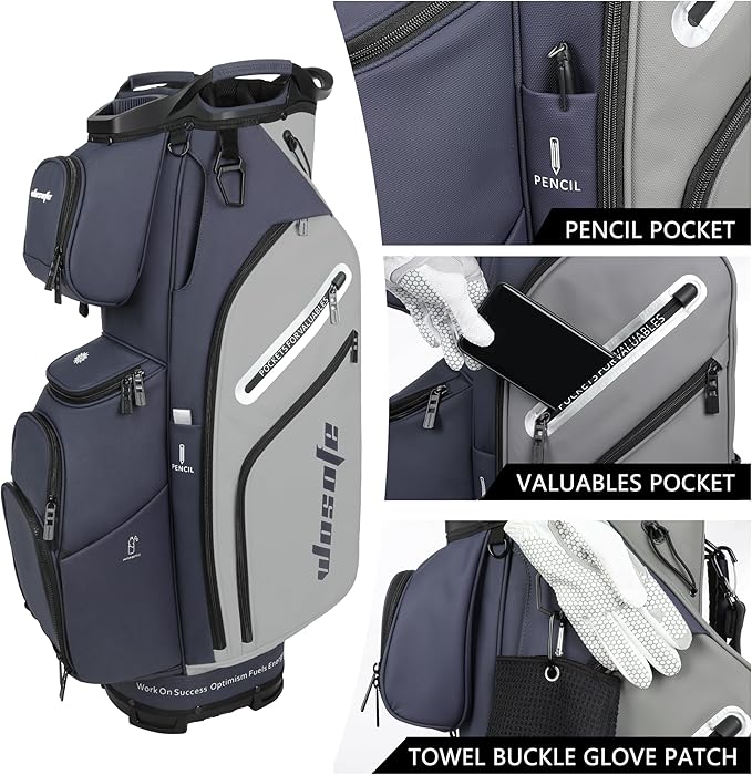 PU Leather Lightweight Men Women Blue White Black Green Golf Bag,Multiple 10 Pockets 14-Way Dividers Cooler Pouch Golf Cart Bag