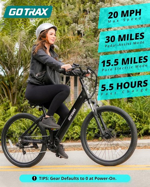 Gotrax Dolphin 26" Electric Bike - 30-Mile Range, 20MPH Speed, 5 Pedal-Assist Levels & Front Suspension