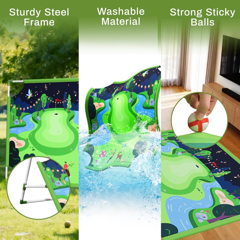 Owine Golf Chipping Game with Hitting Mat, Double Sided Golf Game Mat Set with 20 Sticky Balls & More Accessories Kits Portable Golfs Training for Indoor and Outdoor, Friends, Family Great Gifts