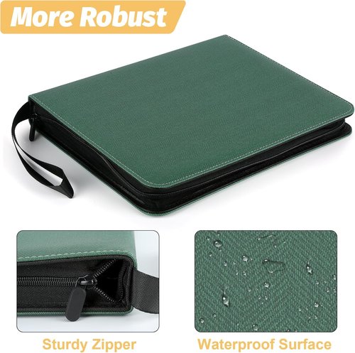 GERMUN 9 Pocket Card Binder - Premium Zip Trading Card Album for MTG, TCG & Sports Cards | Dark Green