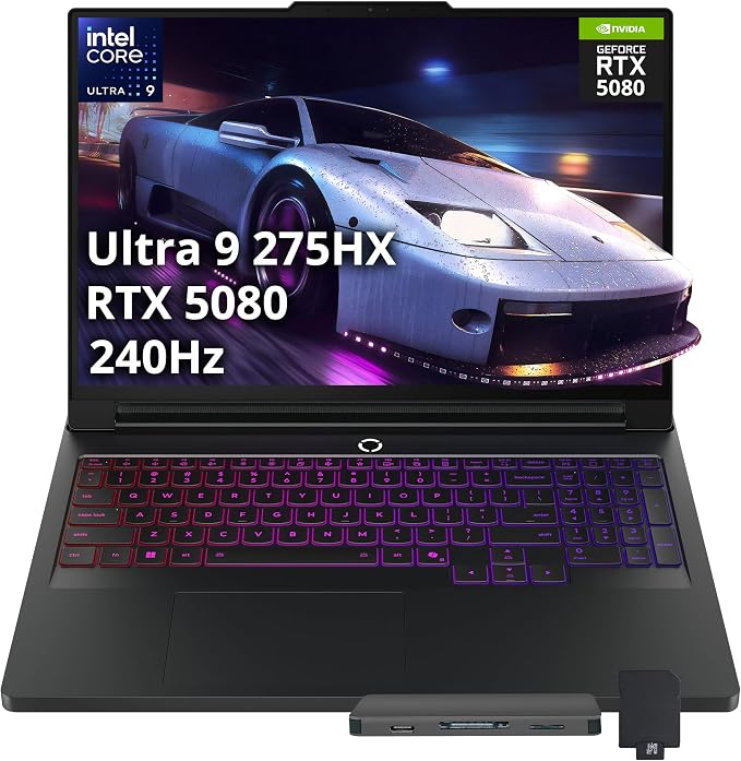 Lenovo Legion Pro 7i 16" WQXGA 240Hz Gaming Laptop, Intel Core Ultra 9 275HX, GeForce RTX 5080 16GB GDDR7, 16GB RAM, 2TB Storage (1TB SSD+1TB Docking Station Set), RGB Backlit Keyboard, Win 11, Black