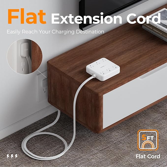 TESSAN 5Ft Grey Extension Cord with Multiple Outlets, Surge Protector Power Strip with 6 Outlets and 4 USB Ports (2 USB C), 2100 Joules Protection, Flat Plug, Outlet Extender for Home, Office, Dorm