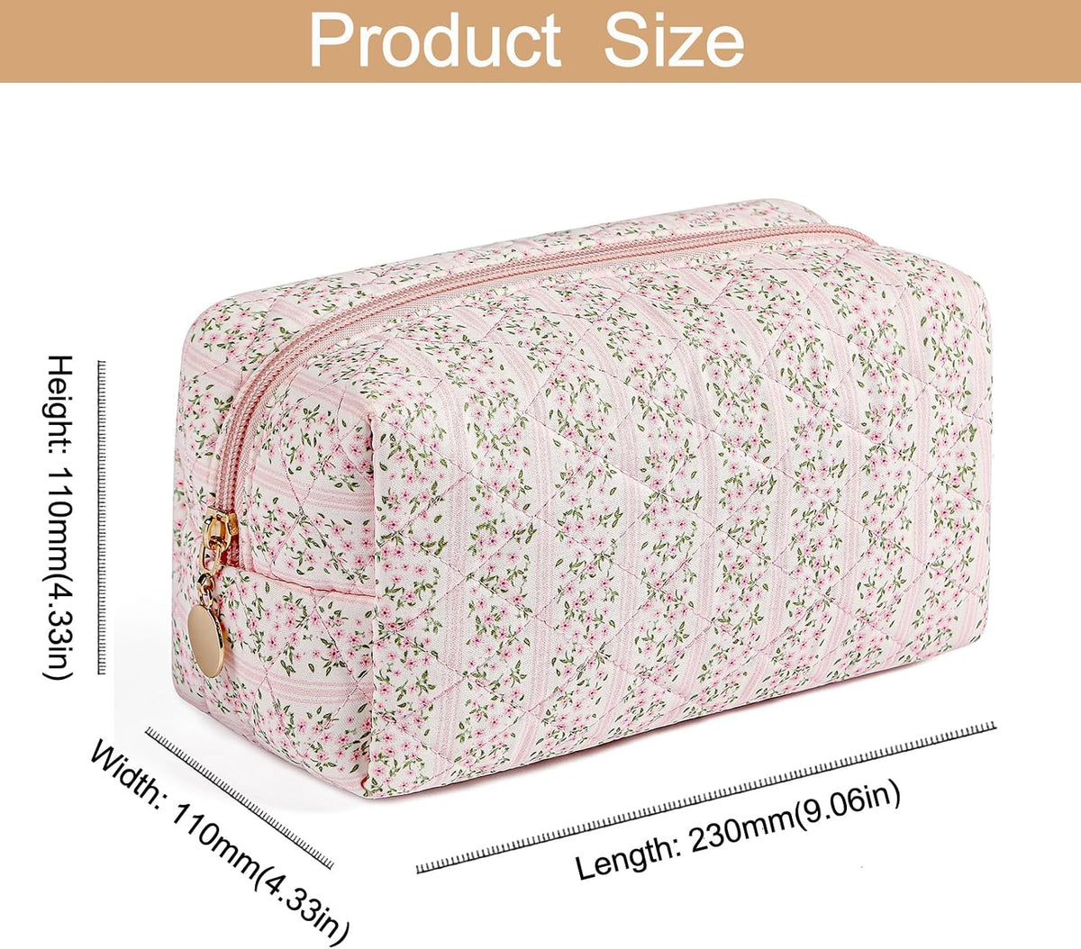 Makeup Bag Travel Cosmetic Bag for Women Girls, Zipper Make Up Pouch, Floral Flowers Toiletry Organizer Makeup, Portable Storage Cosmetic Travel Cloth Bag (Pink+Purple Floral)