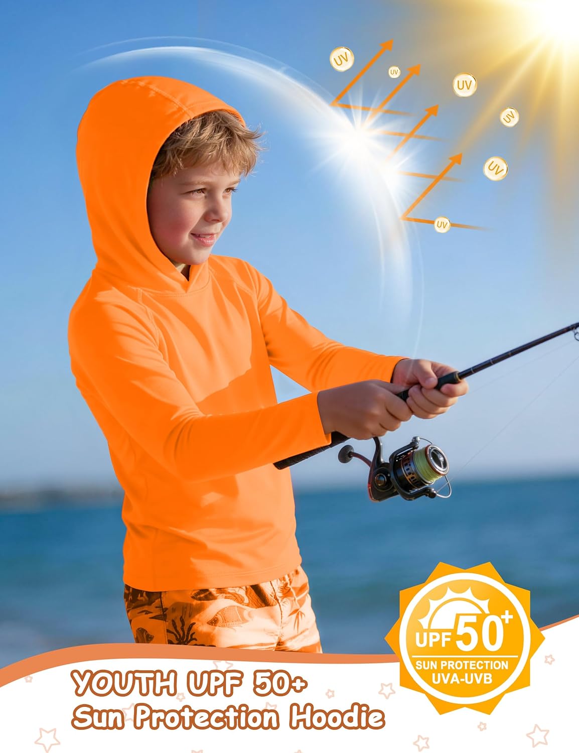 Skiennix Boys Hooded Rash Guard Swim Shirt - UPF 50+ Sun Protection for Youth | Ideal for Beach & Hiking