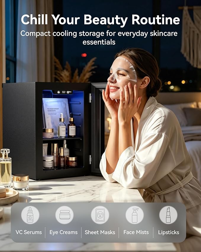 0.6 Cu.ft Beverage Cooler, Compressor Glass Door Mini Fridge 40-61°F Black | Freestanding for Office & Bedroom, Quiet Compressor, Low Energy Use, Holds Soda, Beer & Canned Drinks