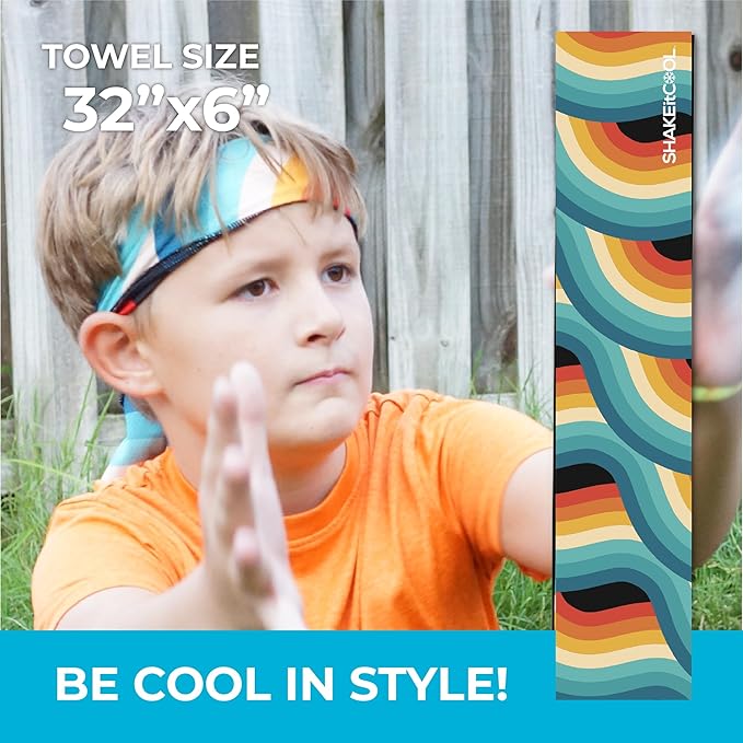 SHAKEitCOOL Original Cooling Towel – Be Cool in Style - Heat Relief, Soft, Lightweight, Sun Protection, Easy Clean - Perfect for Biking, Running, Yoga, Gym, Gardening - Retro