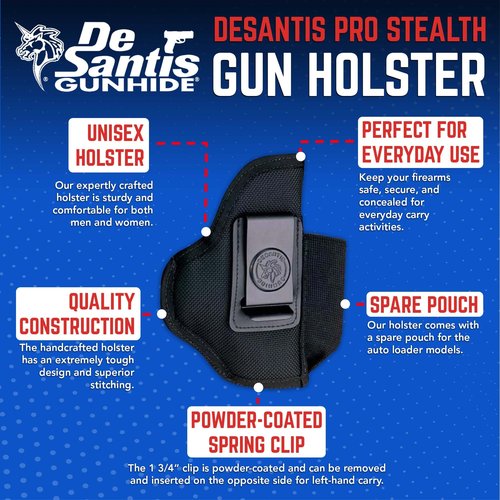 DeSantis Pro Stealth IWB Holster - Fits GLOCK 26/27, Taurus G2S/G2C/G3C, S&W M&P CPT 9/40, Shield 9/40/45, F/N 503, Ruger SR9/40 CPT, Kimber R7 Mako, Walther PPS/PPSM2/CCP, S/A XDS 3.3" - Ambidextrous