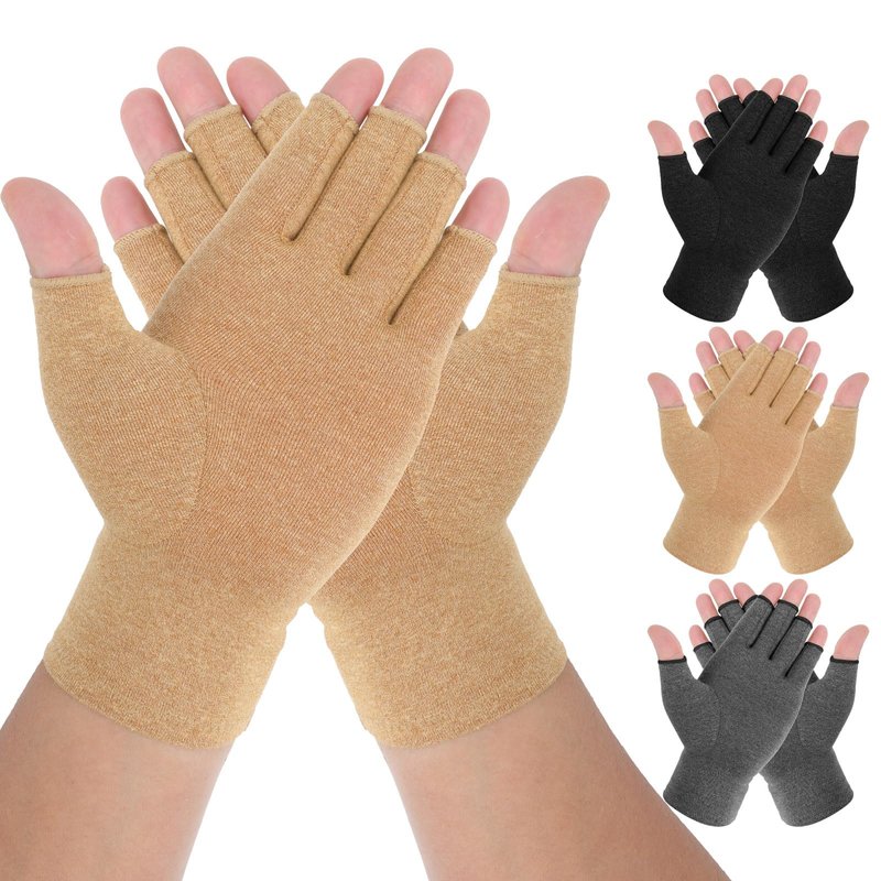 Senkary 3 Pairs Compression Arthritis Gloves Fingerless Carpal Tunnel Pain Relief Gloves for Women Men, Wrist Brace Hand Support for Swelling, Trigger Finger, Crocheting, Typing