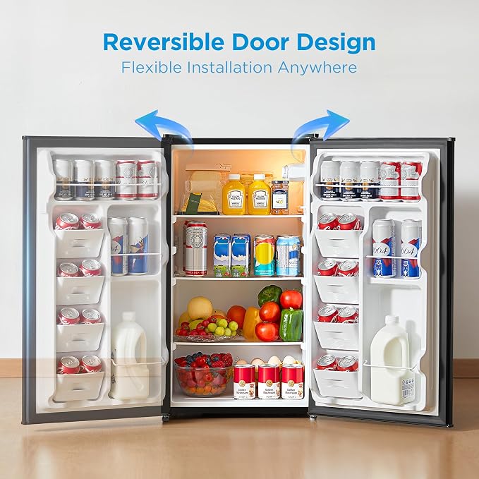 Midea 3.3 Cu.ft Compact Fridge, Energy Star Certified, Low Noise for Office | Adjustable Thermostat, Reversible Door,Ideal for Dorm, Office, Black