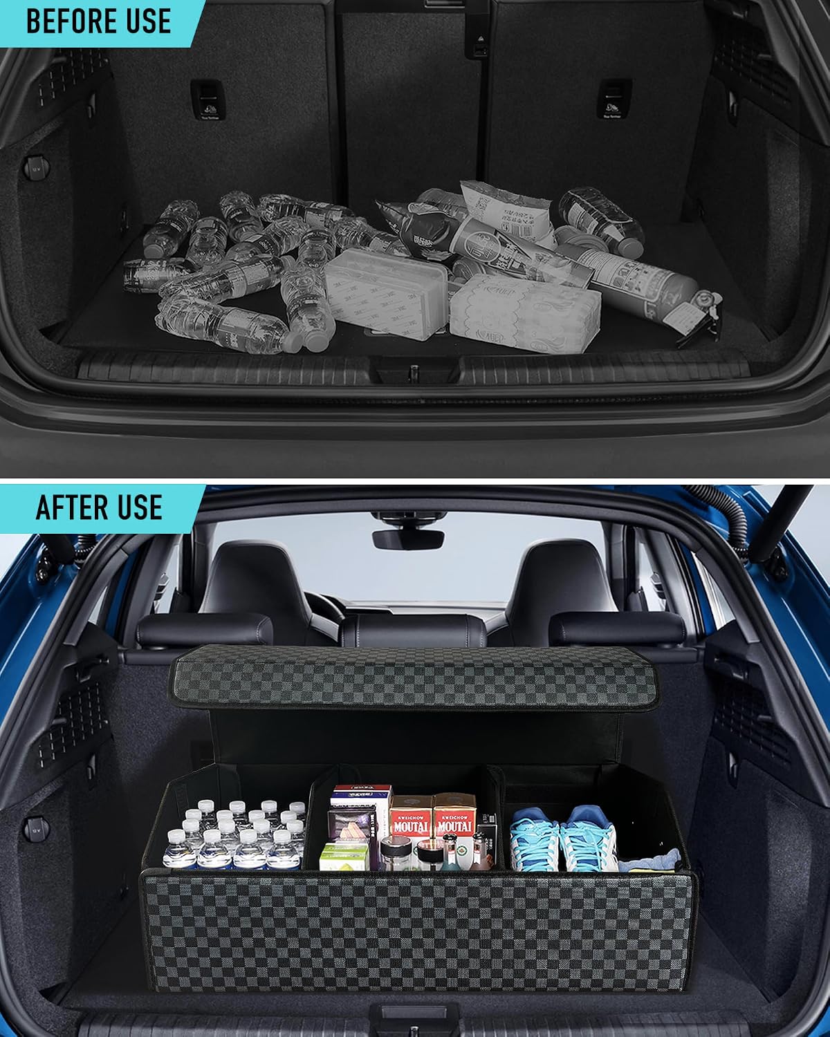 Fyzeoty Car Trunk Organizer for SUV and Sedan, Blue-Gray, 29.5 inches