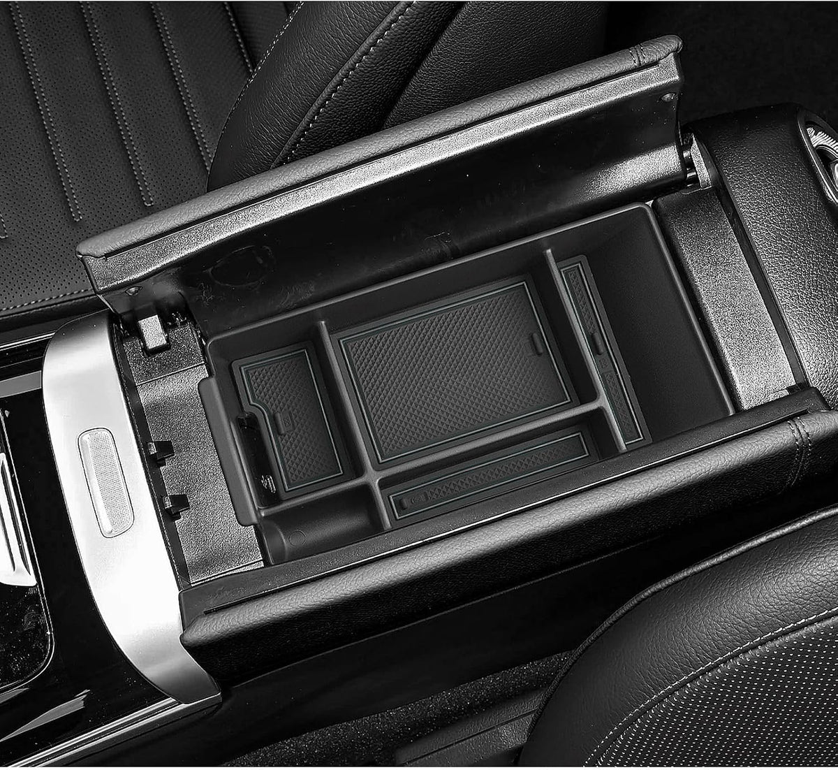 LUWU Center Console Organizer Compatible with 2022-2027 Benz C-Class C300/C300 4Matic/AMG C43/AMG C63 SE Performance W206 Accessories Armrest Console Storage Box Insert Tray ABS Material Black