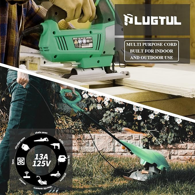 PLUGTUL 10 FT Outdoor Extension Cord Waterproof 16/3 Black Heavy Duty 3 Prong Extension Cord, 13A 1625W SJTW, ETL Listed, Great for Garden and Home
