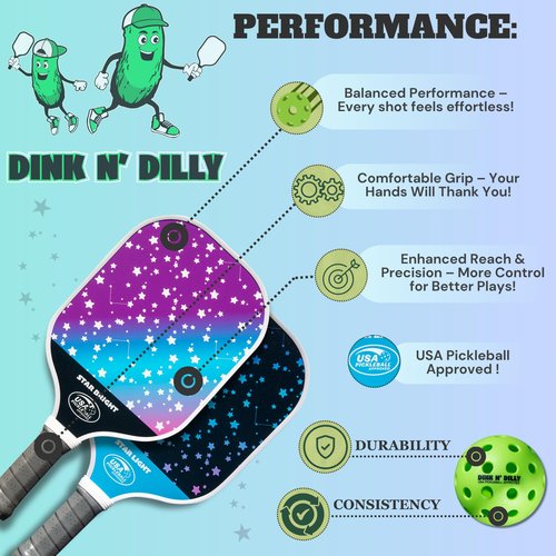 Dink N' Dilly Pickleball Paddle Set - USAPA Approved, Lightweight with Cushion Grip, Includes 2 Pickleball Paddles & 2 Balls, Premium Quality for All Skill Levels and Competitive Play