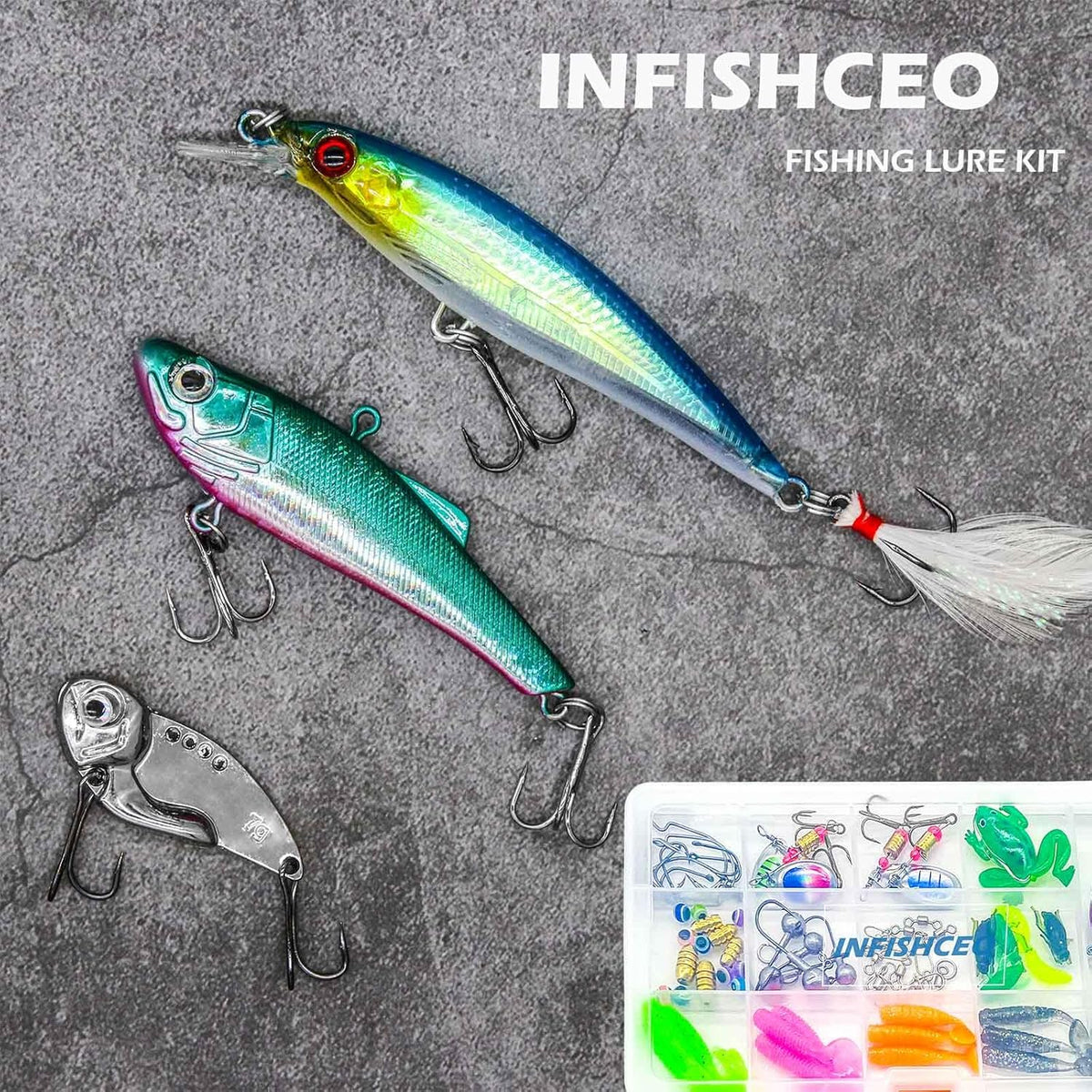 Skiennix Fishing Lure Tackle Set - Complete Kit for Saltwater & Freshwater Bass Fishing | Includes Jig Hooks, Spoon Lures & More
