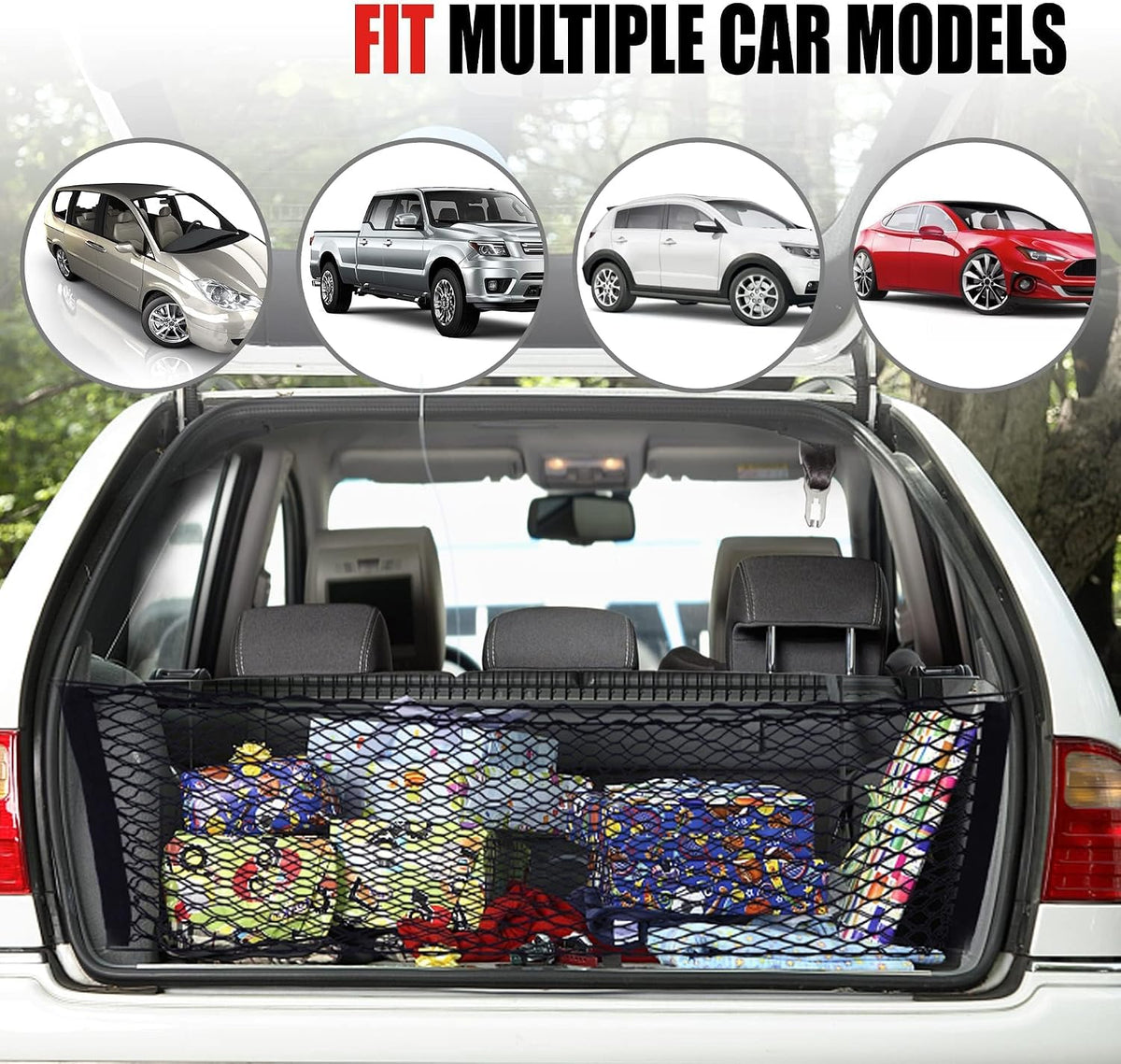 AWELCRAFT Car Rear Cargo Net – Adjustable Elastic Trunk Storage Organizer