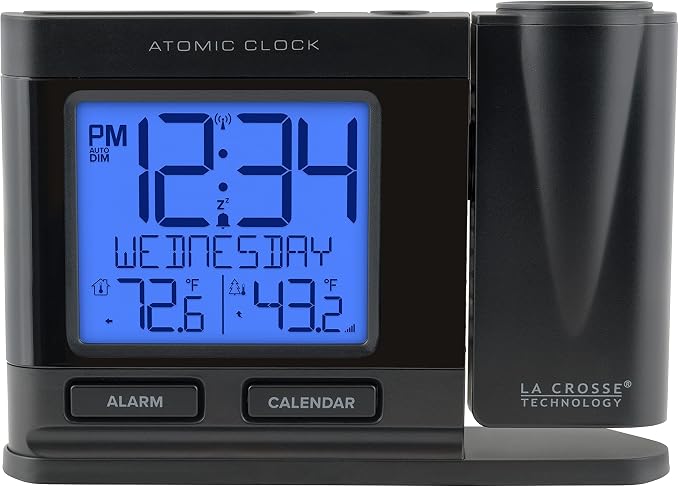 La Crosse Technology 616-41667-INT Black Atomic Projection Alarm Clock