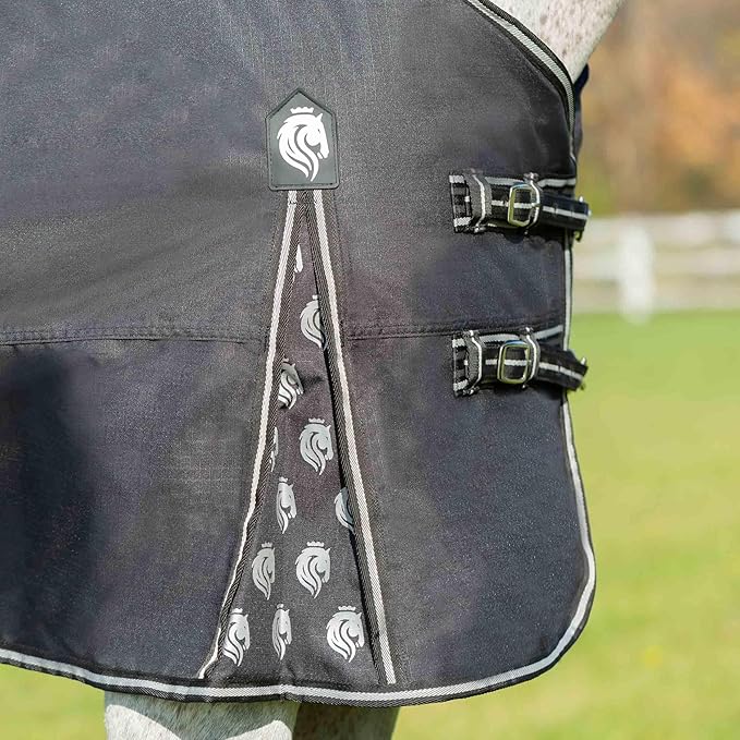 Equinavia Norse Lightweight 100g Fill Horse Rain Blanket | Waterproof Turnout Sheet - Black - 66 in - Black - 84 in