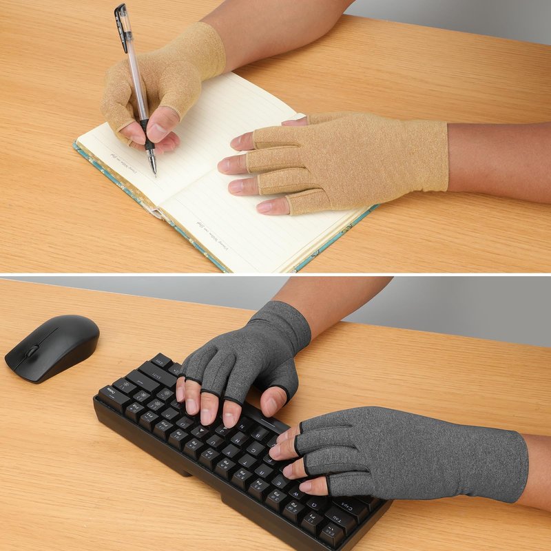 Senkary 3 Pairs Compression Arthritis Gloves Fingerless Carpal Tunnel Pain Relief Gloves for Women Men, Wrist Brace Hand Support for Swelling, Trigger Finger, Crocheting, Typing