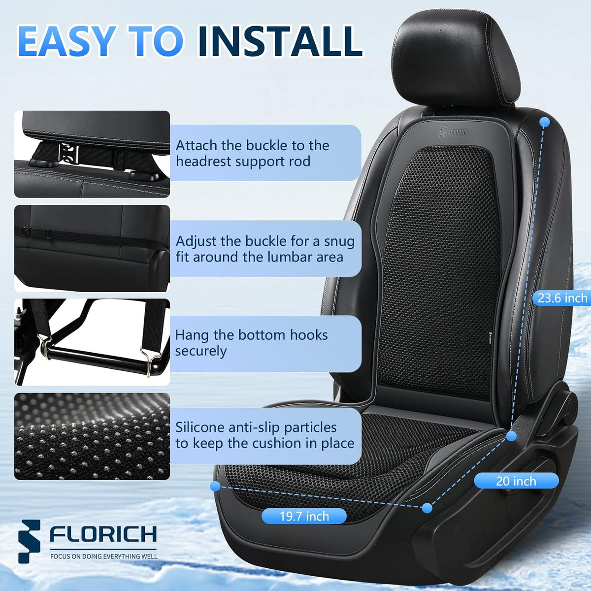 FLORICH Cooling Car Seat Cover Front Seat with Blowing&Suction, 12V-24V Ventilated Car Seat Cushion with 8 Turbo Fans, 3-Speed Adjustable Universal Fit Breathable Car Cushion for Summer Driving-Black