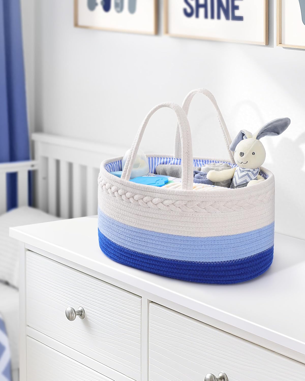 Maliton Baby Diaper Caddy Organizer, Cotton Rope Diaper Caddy Basket, Large Storage Basket for Newborn Boys and Girls, Gift for Baby Shower List, Newborn Essentials