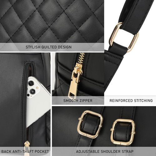 KL928 Quilted Mini Backpack - Stylish PU Leather Satchel Bag for Women | Small Casual Daypack