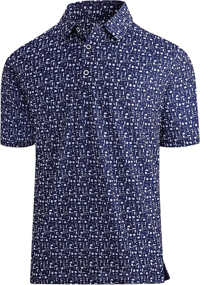 Esabel.C Golf Shirts for Men Dry Fit Performance Short Sleeve Print Moisture Wicking Collared Shirt