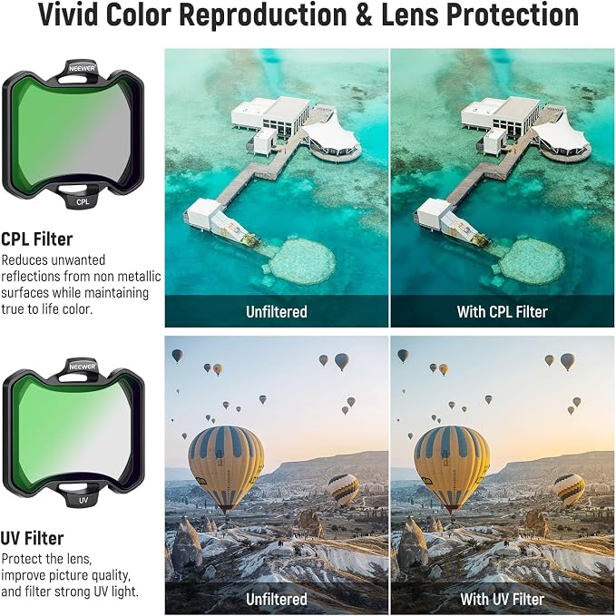 NEEWER Snap On ND&UV&CPL Filter Set Compatible