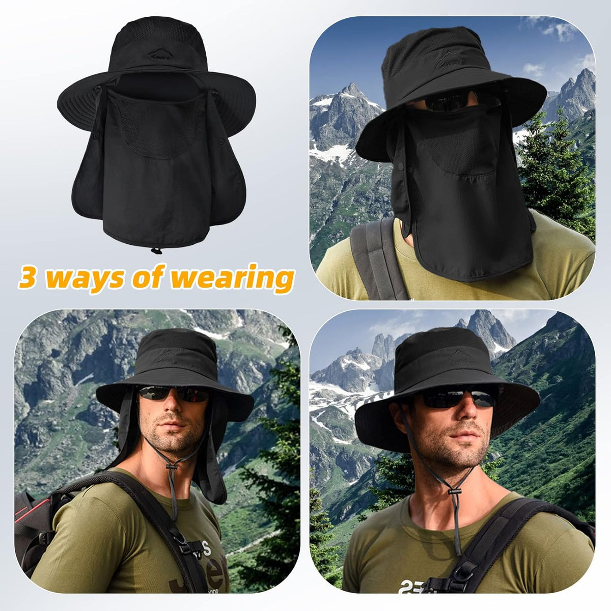 Skiennix Fishing Hat - Sun Protection with Removable Mesh Face & Neck Flap | Windproof Strap for All