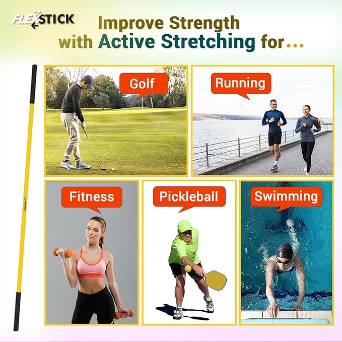 Stretch Stick | Enhance Flexibility, Mobility, and Strength with Active Stretching for Fitness, Golf, Running, Pickleball, and More | Durable and Flexible (1 Pair of Sticks)