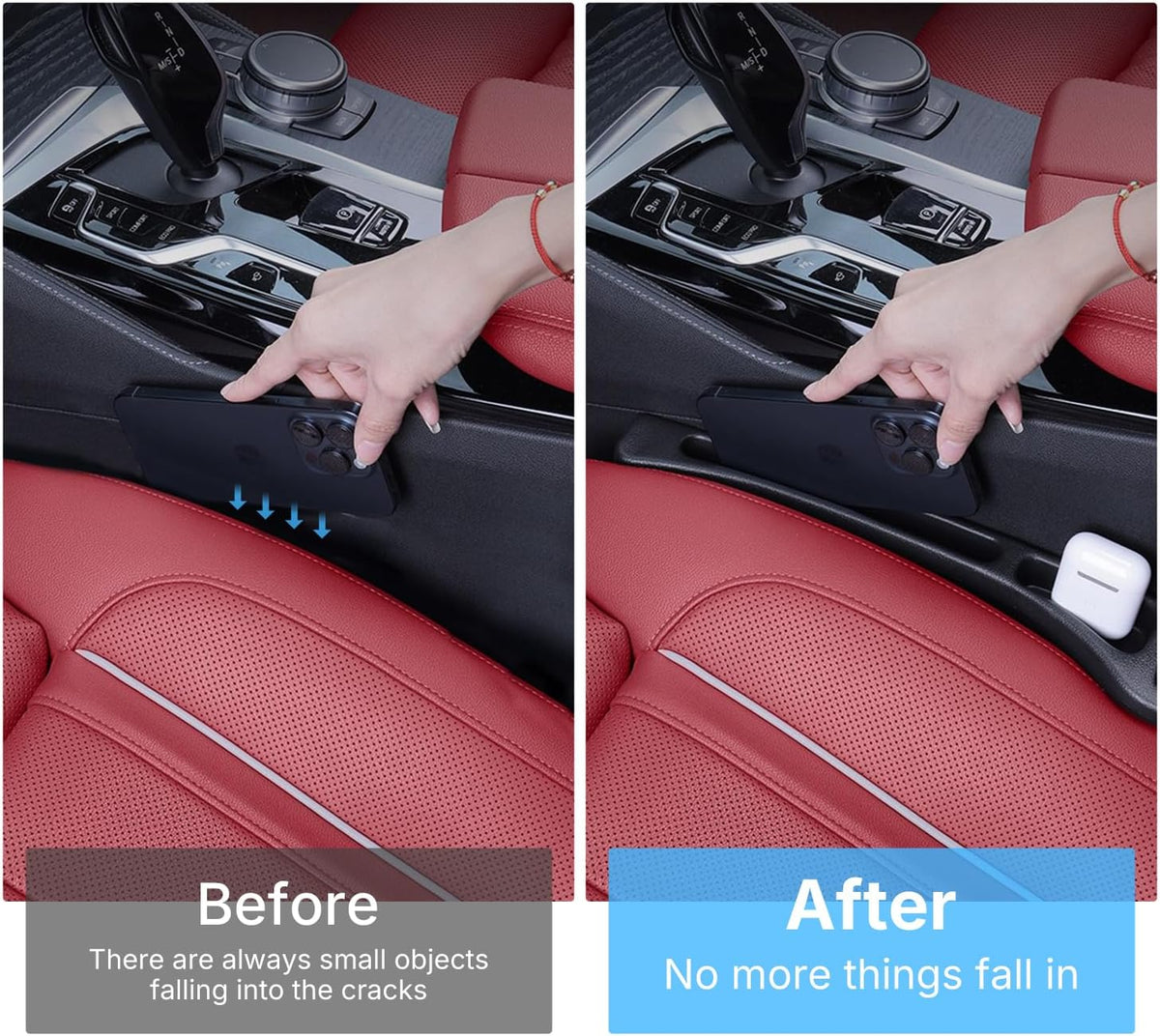 Roseye Car Seat Gap Filler 2-Pack - Universal Seat Gap Organizer to Stop Items Falling Between Seats, Car Essentials Accessories with Phone Holder