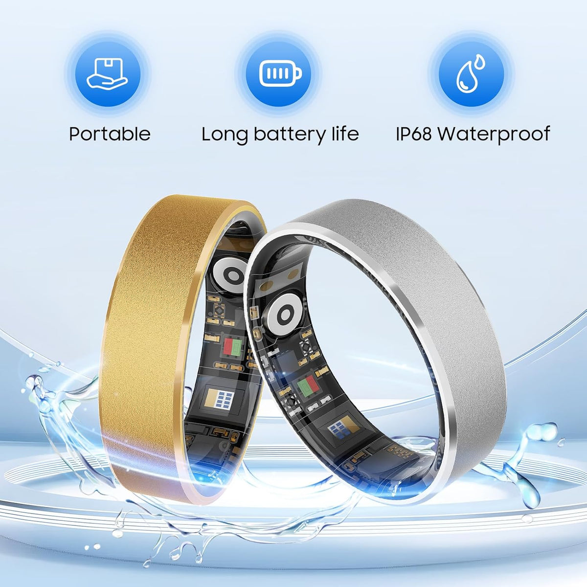 Smart Health Ring - Stress & Sleep Monitoring | Waterproof Fitness Tracker for iOS & Android (Silver, Size 10)