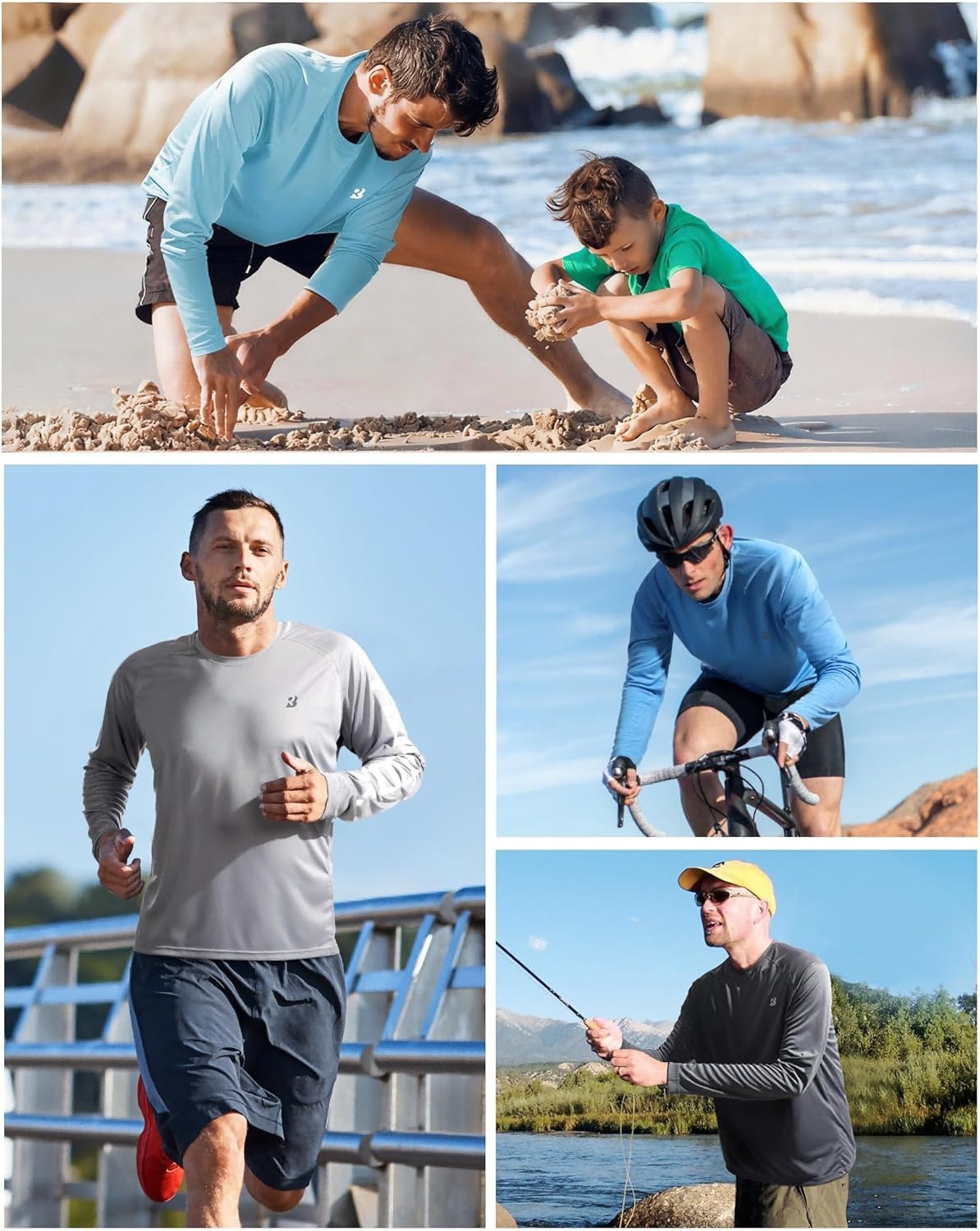Roadbox Men's UV Sun Protection Shirt - UPF 50+ Long Sleeve Rash Guard for Fishing, Hiking & Running