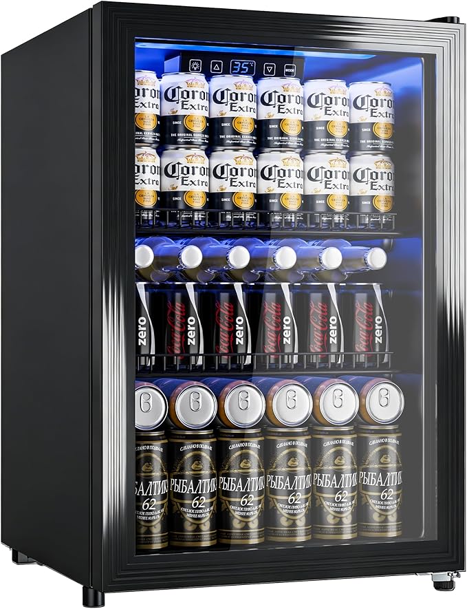 Beverage Refrigerator, 2.47 Cu.Ft Mini Fridge Beverage Cooler | Glass Door, 35–65°F Digital Temperature Display, Adjustable Shelves, Beverage Fridge for Soda, Beer & Wine