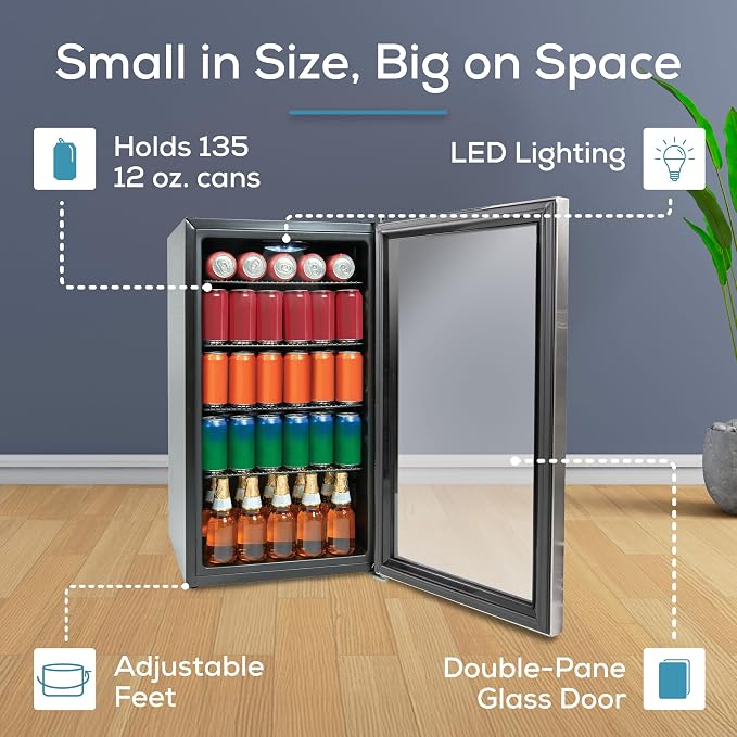 Igloo 3.5 Cu. Ft. Mini Fridge - Stainless Steel Single Door Compact Beverage Refrigerator with Shelves for Homes, Dorms & Offices- Keep Snacks and Drinks Cool with Temperature Control Mini Fridge