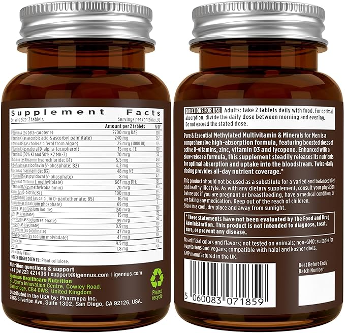Methylated Kids Multivitamin Gummy + Methylated Men's Multivitamin Bundle, MTHFR Supplements with Active B-Vitamins, Clean Label, by Igennus