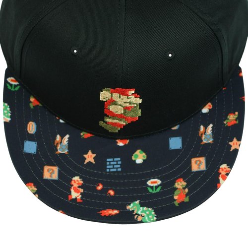Bioworld Super Mario Hat Embroidered Mario Patch Adult Flat Bill Adjustable Baseball Cap OSFM Black