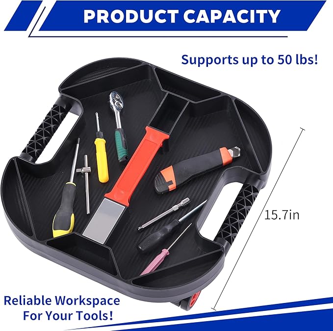 MaxWorks Rolling Under-Car Tool Tray with Swivel Casters 50 lb Capacity Creeper Tool Organizer with Magnetic Receiver Plate for Mechanics & Garage 51072
