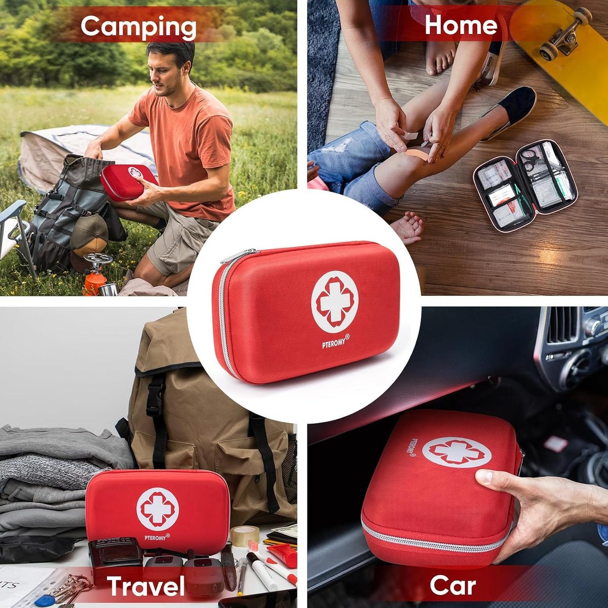 PTEROMY 300 Piece First Aid Kit, Portable Small Emergency Kits Compact 1st Aid Kit with Hard Storage Case for Car, Travel, Home, Camping, Outdoor, Hiking